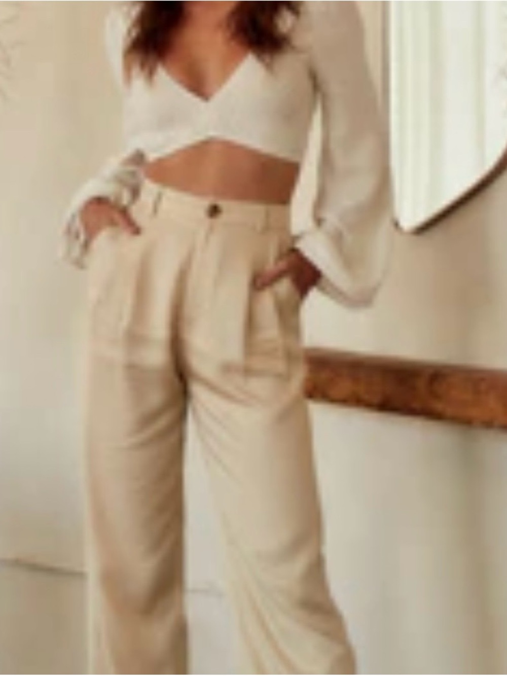12th Tribe Cream High-Rise Wide Leg Trousers